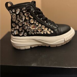 Crystal Embellished Black High-Top Sneakers